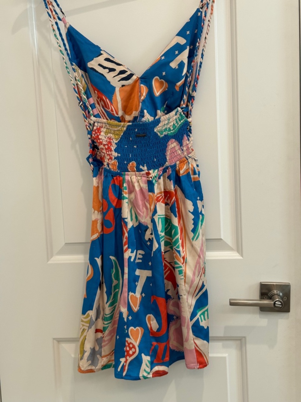 MAAJI Tropical Bliss Tropi Short Dress Blue Tropical Print V-Neck Mini Dress M - Picture 10 of 14